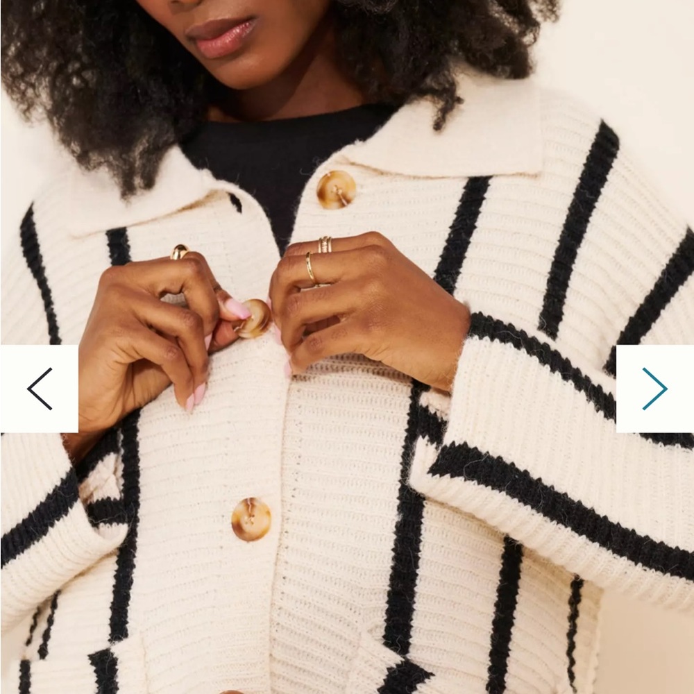 Anthropologie Cream and Black Striped Cardigan